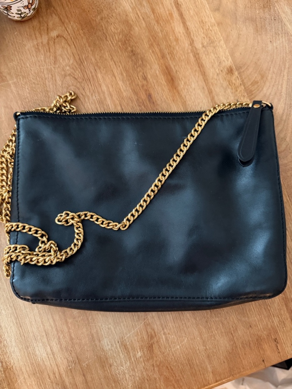 Banana Republic Black Leather Crossbody with Gold Chain